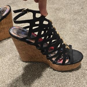 Black and Gold Strappy Women's Heels